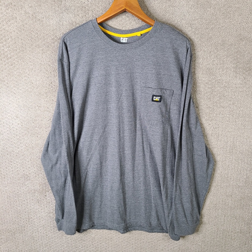 Cat Shirt Mens XXL Gray T-Shirt Pocket Long Sleeve Cotton Blend Casual Workwear